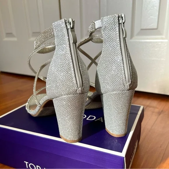 TOP Moda Silver Rhinestone Heels | Size 10 | 3.2” - Picture 7 of 10